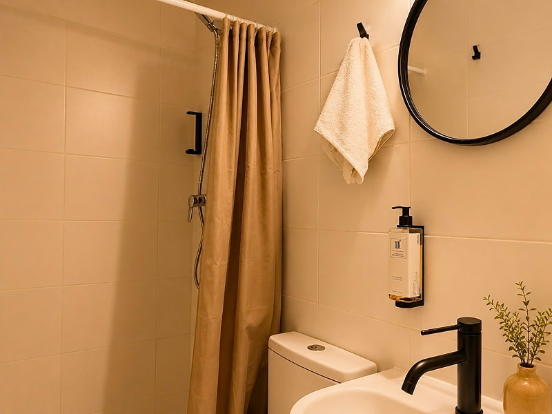 Baño privado con acabados claros